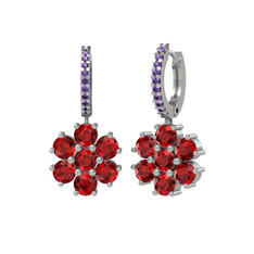 Garnet ve ametist 18 ayar beyaz altın küpe