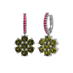 Peridot ve rodolit garnet 8 ayar beyaz altın küpe