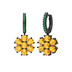 Sallantılı Maeve Küpe - Sitrin ve yeşil kuvars 925 ayar siyah rodyum kaplama gümüş küpe #1iammus