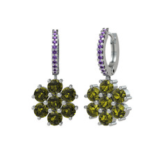 Sallantılı Maeve Küpe - Peridot ve ametist 8 ayar beyaz altın küpe #1iovnax