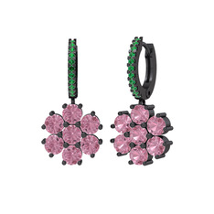 Sallantılı Maeve Küpe - Pembe kuvars ve yeşil kuvars 925 ayar siyah rodyum kaplama gümüş küpe #1k8jng