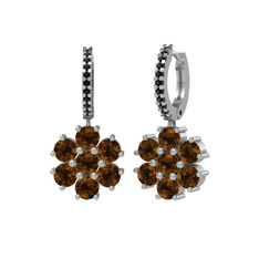 Sallantılı Maeve Küpe - Dumanlı kuvars ve siyah zirkon 8 ayar beyaz altın küpe #1l1ry1w