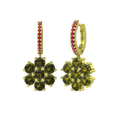 Sallantılı Maeve Küpe - Peridot ve rodolit garnet 8 ayar altın küpe #1mk40yh