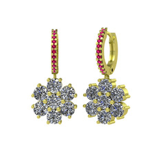 Pırlanta ve rodolit garnet 8 ayar altın küpe (3.36 karat)