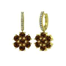 Sallantılı Maeve Küpe - Dumanlı kuvars ve pırlanta 14 ayar altın küpe (0.198 karat) #1o59lv