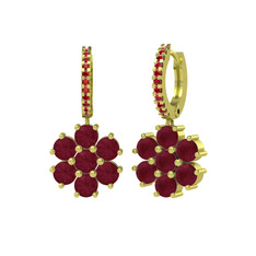 Kök yakut ve garnet 14 ayar altın küpe