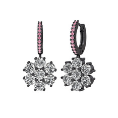 Sallantılı Maeve Küpe - Swarovski ve pembe kuvars 925 ayar siyah rodyum kaplama gümüş küpe #1p70usl