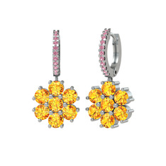 Sallantılı Maeve Küpe - Sitrin ve pembe kuvars 18 ayar beyaz altın küpe #1pblcd3