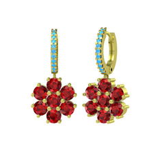Garnet ve akuamarin 18 ayar altın küpe