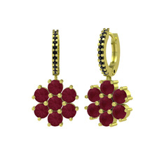 Kök yakut ve siyah zirkon 14 ayar altın küpe