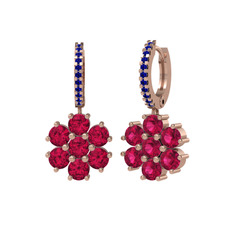 Rodolit garnet ve lab safir 925 ayar rose altın kaplama gümüş küpe