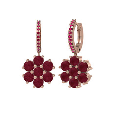 Kök yakut ve rodolit garnet 14 ayar rose altın küpe