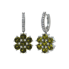 Peridot ve pırlanta 18 ayar beyaz altın küpe (0.198 karat)