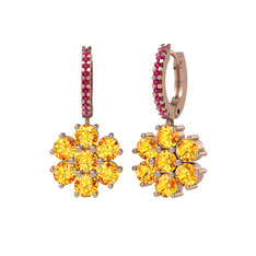Sitrin ve rodolit garnet 8 ayar rose altın küpe
