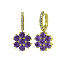 Sallantılı Maeve Küpe - Ametist ve swarovski 8 ayar altın küpe #1uoebr4