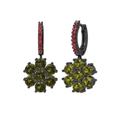 Sallantılı Maeve Küpe - Peridot ve garnet 925 ayar siyah rodyum kaplama gümüş küpe #1vp683v