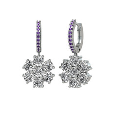 Swarovski ve ametist 18 ayar beyaz altın küpe