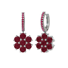 Kök yakut ve rodolit garnet 14 ayar beyaz altın küpe