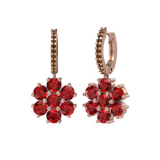 Garnet ve dumanlı kuvars 8 ayar rose altın küpe