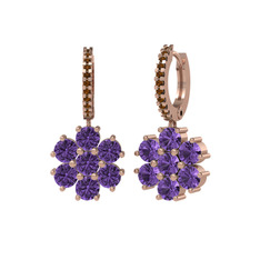 Sallantılı Maeve Küpe - Ametist ve dumanlı kuvars 18 ayar rose altın küpe #2lgsmc