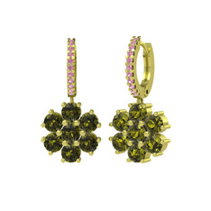 Sallantılı Maeve Küpe - Peridot ve pembe kuvars 14 ayar altın küpe #411ita