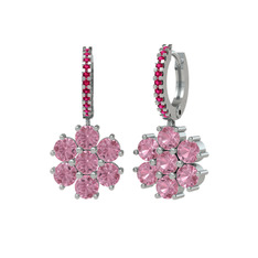 Pembe kuvars ve rodolit garnet 925 ayar gümüş küpe