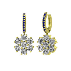 Sallantılı Maeve Küpe - Swarovski ve lab safir 14 ayar altın küpe #74mbsx