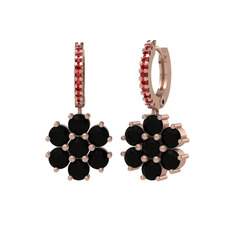 Siyah zirkon ve garnet 14 ayar rose altın küpe