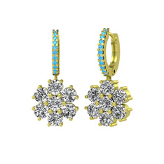 Swarovski ve akuamarin 925 ayar altın kaplama gümüş küpe