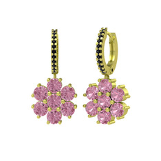 Sallantılı Maeve Küpe - Pembe kuvars ve siyah zirkon 8 ayar altın küpe #acunn2