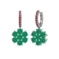 Sallantılı Maeve Küpe - Kök zümrüt ve garnet 14 ayar beyaz altın küpe #dxk0s