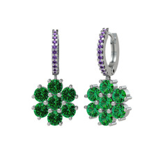 Yeşil kuvars ve ametist 18 ayar beyaz altın küpe