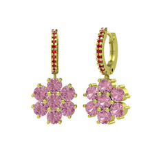 Sallantılı Maeve Küpe - Pembe kuvars ve garnet 18 ayar altın küpe #foghp0