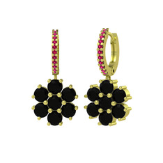 Sallantılı Maeve Küpe - Siyah zirkon ve rodolit garnet 18 ayar altın küpe #gfrng9