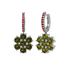 Sallantılı Maeve Küpe - Peridot ve garnet 18 ayar beyaz altın küpe #gs00lo