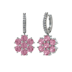 Pembe kuvars ve pırlanta 925 ayar gümüş küpe (0.198 karat)