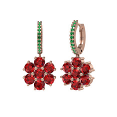 Garnet ve yeşil kuvars 18 ayar rose altın küpe