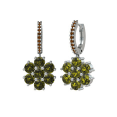 Sallantılı Maeve Küpe - Peridot ve dumanlı kuvars 18 ayar beyaz altın küpe #ij081d