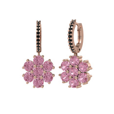Pembe kuvars ve siyah zirkon 925 ayar rose altın kaplama gümüş küpe