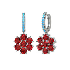 Sallantılı Maeve Küpe - Garnet ve akuamarin 14 ayar beyaz altın küpe #kkbu35