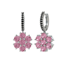 Sallantılı Maeve Küpe - Pembe kuvars ve siyah zirkon 18 ayar beyaz altın küpe #n2dsn5