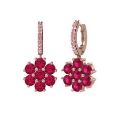Rodolit garnet ve pembe kuvars 14 ayar rose altın küpe