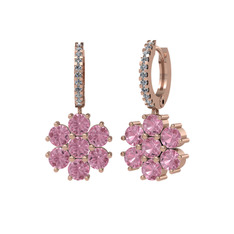 Pembe kuvars ve pırlanta 14 ayar rose altın küpe (0.198 karat)