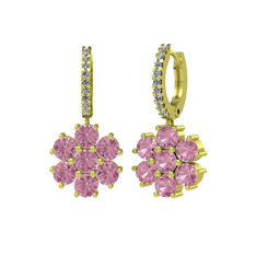Sallantılı Maeve Küpe - Pembe kuvars ve beyaz zirkon 14 ayar altın küpe #ouugyq
