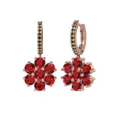 Garnet ve peridot 14 ayar rose altın küpe
