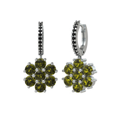 Sallantılı Maeve Küpe - Peridot ve siyah zirkon 8 ayar beyaz altın küpe #ru51ea