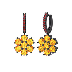 Sallantılı Maeve Küpe - Sitrin ve garnet 925 ayar siyah rodyum kaplama gümüş küpe #s6crly