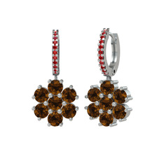 Sallantılı Maeve Küpe - Dumanlı kuvars ve garnet 14 ayar beyaz altın küpe #tbxkza