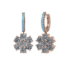 Pırlanta ve akuamarin 18 ayar rose altın küpe (3.36 karat)