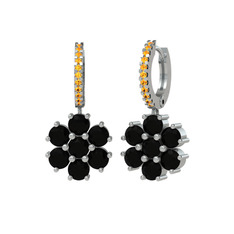 Sallantılı Maeve Küpe - Siyah zirkon ve sitrin 14 ayar beyaz altın küpe #u9y0p